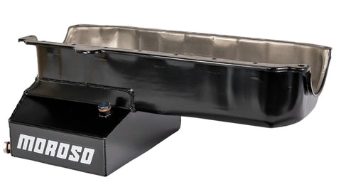 Moroso Pre-85 Chevrolet Small Block (w/Passenger Side Dipstick) Wet Sump 7qt 8in Steel Oil Pan - Blk - 21308
