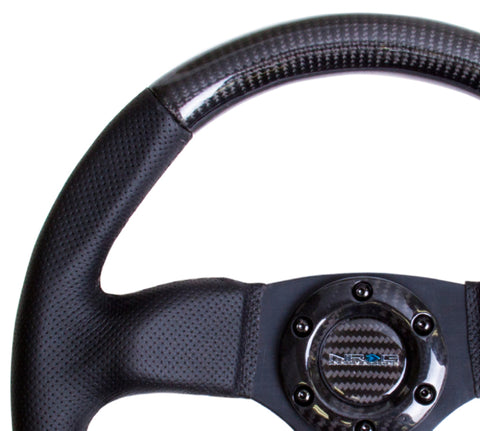 NRG Carbon Fiber Steering Wheel (320mm) Flat Bottom & Leather Trim w/Black Stitching - ST-009CFBS
