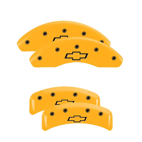 MGP 4 Caliper Covers Engraved Front & Rear Bowtie Yellow Finish Black Char 1997 Chevrolet Camaro - 14026SBOWYL