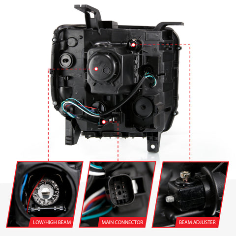 ANZO 2016-2019 GMC Sierra 1500 Projector Headlight Plank Style Black w/ Sequential Amber Signal - 111485