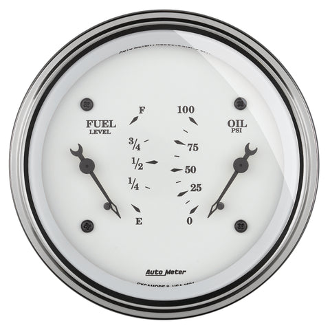 AutoMeter Gauge Dual Fuel & Oilp 3-3/8in. 240 Ohm(e) to 33 Ohm(f) & 100PSI Elec Old Tyme Wht - 1613