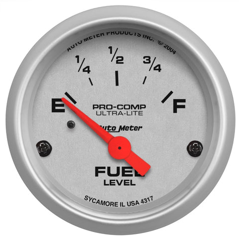 Autometer Ultra-Lite 52mm 0 OHMS Empty/30 OHMS Full Short Sweep Electronic Fuel Level Gauge - 4317