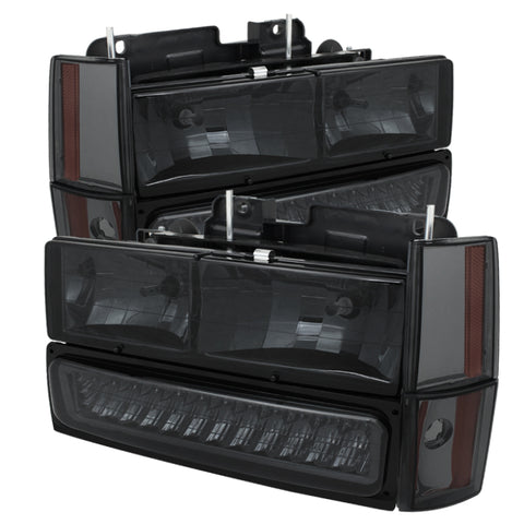 xTune GMC Yukon 92-93 Crystal Headlights w/ Corner & LED Bumper Smoke HD-JH-GMCCK88-LED-AM-SM-SET - 5073556