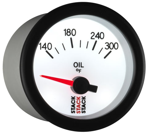 Autometer Stack 52mm 140-300 Deg F 1/8in NPTF Electric Oil Temp Gauge - White - ST3260