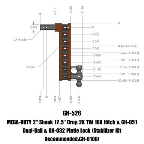 Gen-Y Mega Duty 2in Shank 12.5in Drop 16K Hitch w/Dual-Ball/Pintle Lock - GH-526
