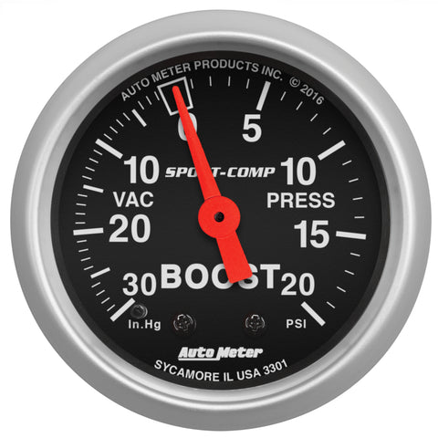 Autometer Sport-Comp 52mm 20 PSI Mechanical Boost Gauge - 3301