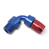 Russell Performance -10 AN Red/Blue 90 Deg Full Flow Swivel Pipe Thread Hose End (With 3/8in NPT) - 612190