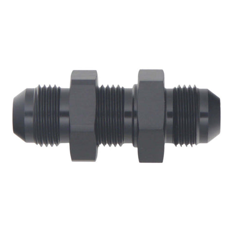 DeatschWerks 8AN Male Flare to 8AN Male Flare Bulkhead Adapter (Incl Nut) - Anodized Matte Black - 6-02-0709-B