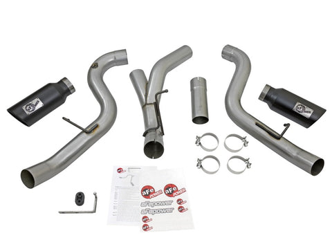 aFe LARGE Bore HD 4in Dual DPF-Back SS Exhaust w/Black Tip 16-17 GM Diesel Truck V8-6.6L (td) LML - 49-44080-B