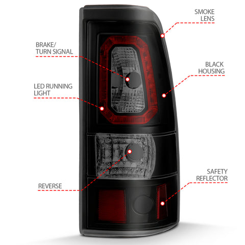 ANZO 2003-2006 Chevy Silverado 1500 LED Taillights Plank Style Black w/Smoke Lens - 311328