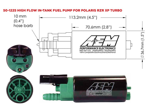 AEM 2016+ Polaris RZR Turbo Replacement High Flow In Tank Fuel Pump (Turbo Only) - 50-1225
