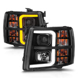 ANZO 2007-2013 Chevrolet Silverado 1500 Projector w/ Light Bar Black Housing w/ Sequential - 111545