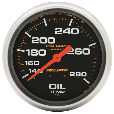 Autometer Liquid Filled Mechanical 66.7mm 140-280 deg F Oil Termperature Gauge Includes 12 ft Tubing - 5443