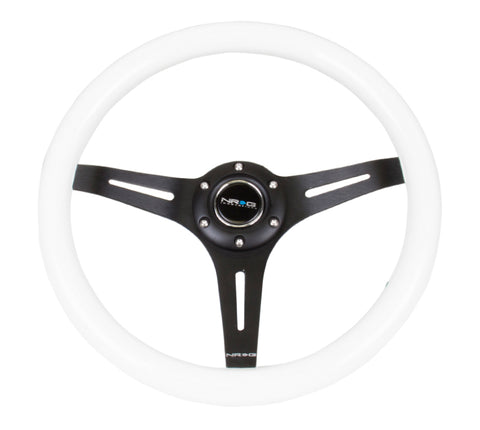 NRG Classic Wood Grain Steering Wheel (350mm) White Paint Grip w/Black 3-Spoke Center - ST-015BK-WT