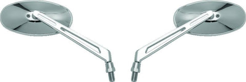 BikeMaster Oval Mirror Machined Arm w/10mm/Yam 10mm/HD Adapters - Pair - Chrome - 600806
