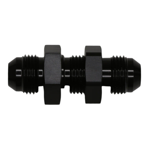 DeatschWerks 8AN Male Flare to 8AN Male Flare Bulkhead Adapter (Incl Nut) - Anodized Matte Black - 6-02-0709-B