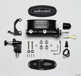 Wilwood HV Tandem M/C Kit w L/H Bracket & Prop Valve - 7/8in Bore Black-W/Push. - Early Mustang - 261-13272-BK