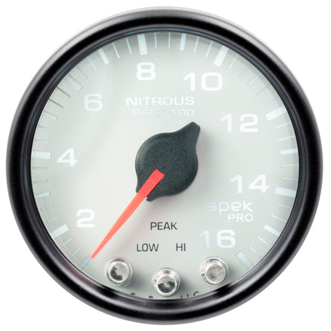 Autometer Spek-Pro Gauge Nitrous Press 2 1/16in 1600psi Stepper Motor W/Peak & Warn Wht/Blk - P32012