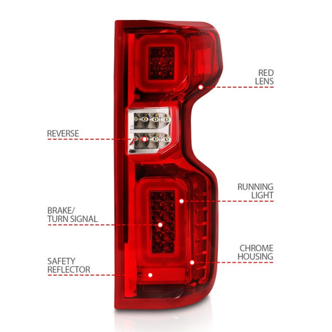 Anzo 19-21 Chevy Silverado Work Truck Full LED Tailights Chrome Housing Red Lens G2(w/C Light Bars) - 311419