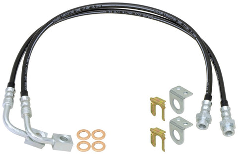 RockJock 2014+ JK Braided Brake Hose Kit Front 35in Long w/ Single Groove End Hoses - CE-9807FBLKL