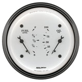 AutoMeter Gauge Dual Fuel & Oilp 3-3/8in. 240 Ohm(e) to 33 Ohm(f) & 100PSI Elec Old Tyme Wht - 1613