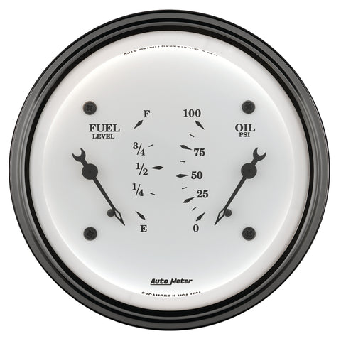 AutoMeter Gauge Dual Fuel & Oilp 3-3/8in. 240 Ohm(e) to 33 Ohm(f) & 100PSI Elec Old Tyme Wht - 1613