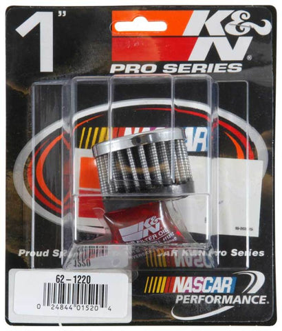 K&N Rubber Base Crankcase Vent Filter - Chrome 1in Flange ID x 2in OD x 1.5in Height - 62-1220