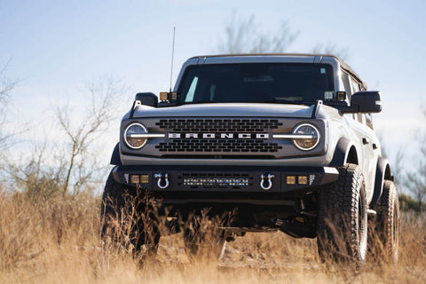 DV8 Offroad 2021+ Ford Bronco Bumper- Accommodates 20in Dual Row Light Bar & (4) 3in Pod Light Mount - FBBR-03
