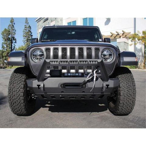 Westin 18-19 Jeep Wrangler JL WJ2 Stubby Front Bumper - Textured Black - 59-80085