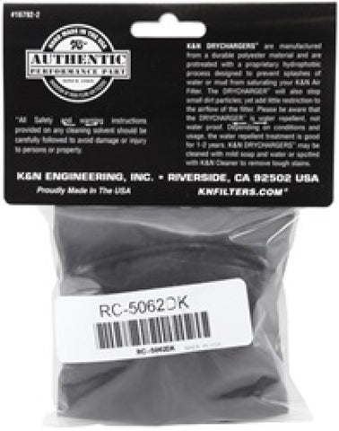 K&N 4.5in Base ID x 3.5in Top ID x 6in H - Black - Round Tapered - Drycharger Air Filter Wrap - RC-5062DK