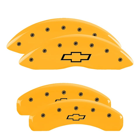 MGP 4 Caliper Covers Engraved F & R Bowtie Yellow Finish Black Char 2000 Chevrolet Silverado 2500 - 14048SBOWYL