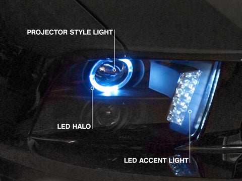 Raxiom 05-09 Ford Mustang w/ Halogen LED Halo Prjctr Headlights-Blk Hsng(Smoked Lens Exclude GT500) - 49128