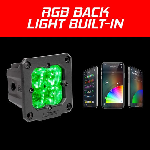 XK Glow Flush Mount XKchrome 20w LED Cube Light w/ RGB Accent Light - Driving Beam - XK065002-D
