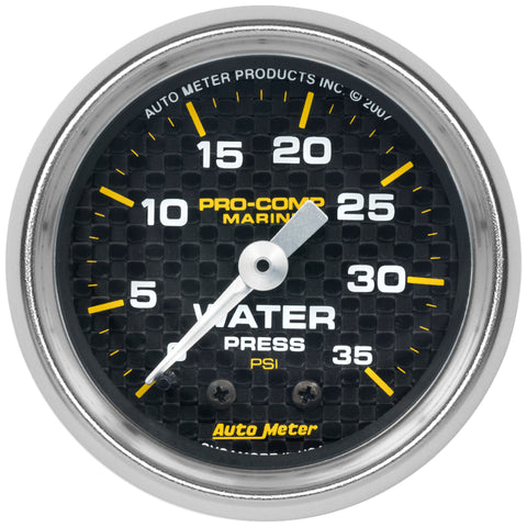 Autometer Marine Carbon Fiber 2-1/16in 35 PSI Mechanical Water Pressure Gauge - 200772-40