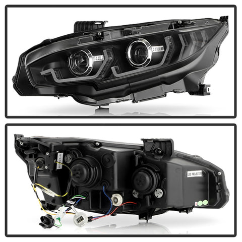 Honda Civic 16-20 LED Model High-Power LED Module Headlights - Black (PRO-YD-HC16LEDAP-SEQGR-BK) - 5088932
