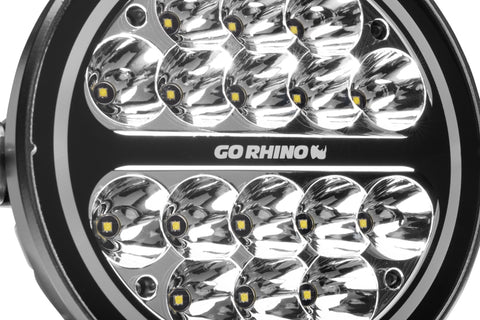 Go Rhino Xplor Blackout Series Round LED Spot Light Beam w/DRL (Surface/Thread Stud Mnt) 7in. - Blk - 750800711SRS