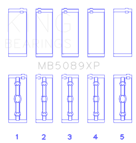 King Toyota 1RZ/2RZ/3RZ Crankshaft Main Bearing Set (Set of 5) - MB5089XP