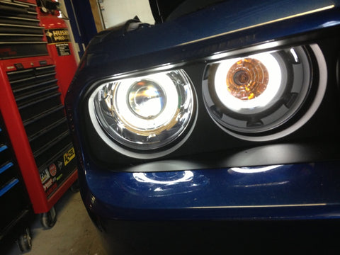 ANZO 2008-2014 Dodge Challenger Projector Headlights w/ Halo Black (CCFL) - 121308