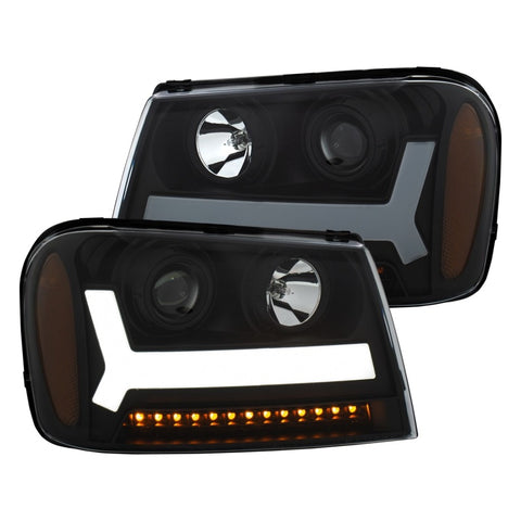ANZO 2006-2009 Chevrolet Trailblazer Projector Headlights w/ Plank Style Design Black w/ Amber - 111390