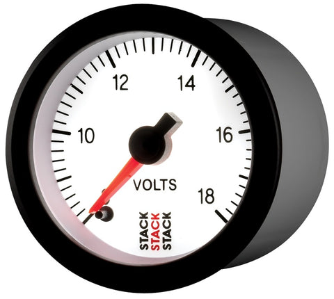 Autometer Stack 52mm 8-18V Pro Stepper Motor Battery Voltage Gauge - White - ST3366