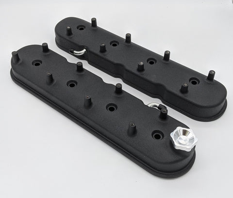Granatelli 96-22 GM LS Tall Valve Cover w/Angled Coil Mounts - Black Wrinkle (Pair) - 640362