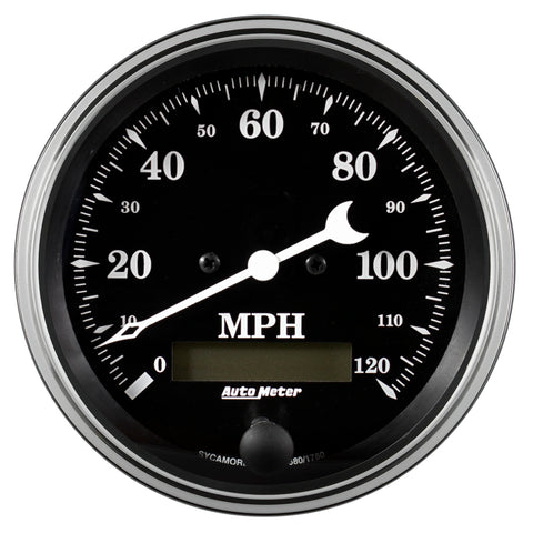 Auto Meter Gauge Speedo. 3 3/8in 120mph Elec. Prog. w/ LCD Odo Old Tyme Black - 1780