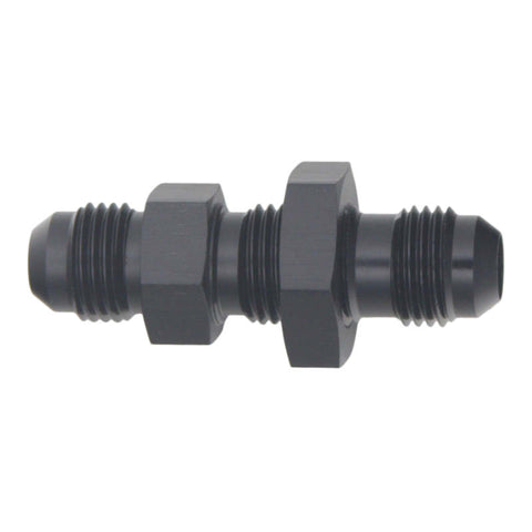 DeatschWerks 6AN Male Flare to 6AN Male Flare Bulkhead Adapter (Incl Nut) - Anodized Matte Black - 6-02-0708-B