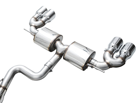 AWE Tuning MK8 Volkswagen Golf R 3in Touring Edition Quad Exhaust - Chrome Silver Tips - 3015-42658