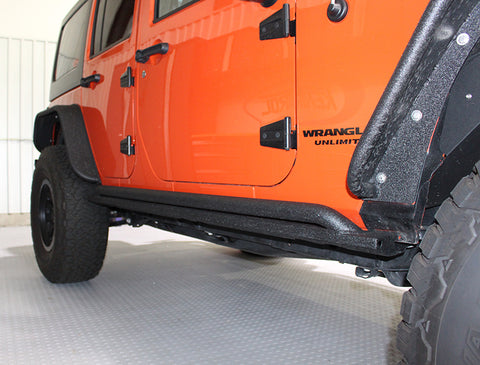 Fishbone Offroad 07-18 Jeep Wrangler JK 4 Door Rubicon Steel Rock Slider - Black Textured Powdercoat - FB23011