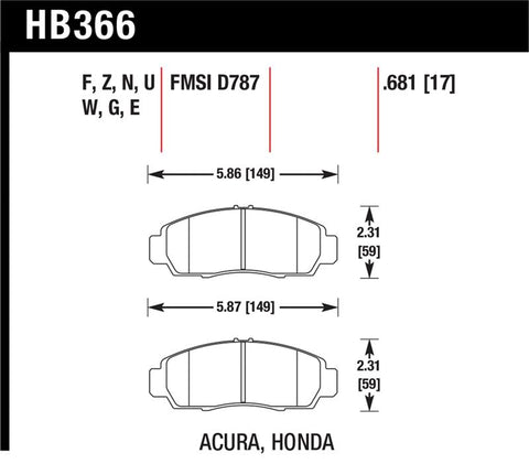Hawk 04+ Accord TSX / 99-08 TL / 01-03 CL / 08+ Honda Accord EX HPS Street Front Brake Pads - HB366F.681