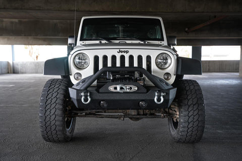 DV8 Offroad 07-18 Jeep Wrangler JK/JL FS-15 Steel Stubby Front Bumper w/ Fog Lights - FBSHTB-15