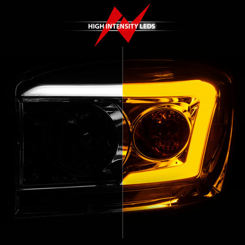 ANZO 06-09 Dodge RAM 1500/2500/3500 Headlights Chrome Housing/Clear Lens (w/Switchback Light Bars) - 111527
