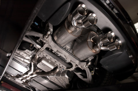 Stainless Works 2009-13 C6 Corvette Axleback 2-1/2in Dual Chambered Turbo Mufflers Quad 4in Tips - C609CBQUAD