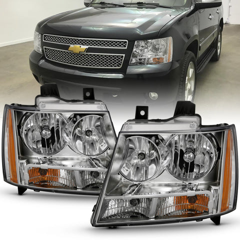 ANZO 2007-2014 Chevy Tahoe Crystal Headlight Chrome Amber(OE) - 111475